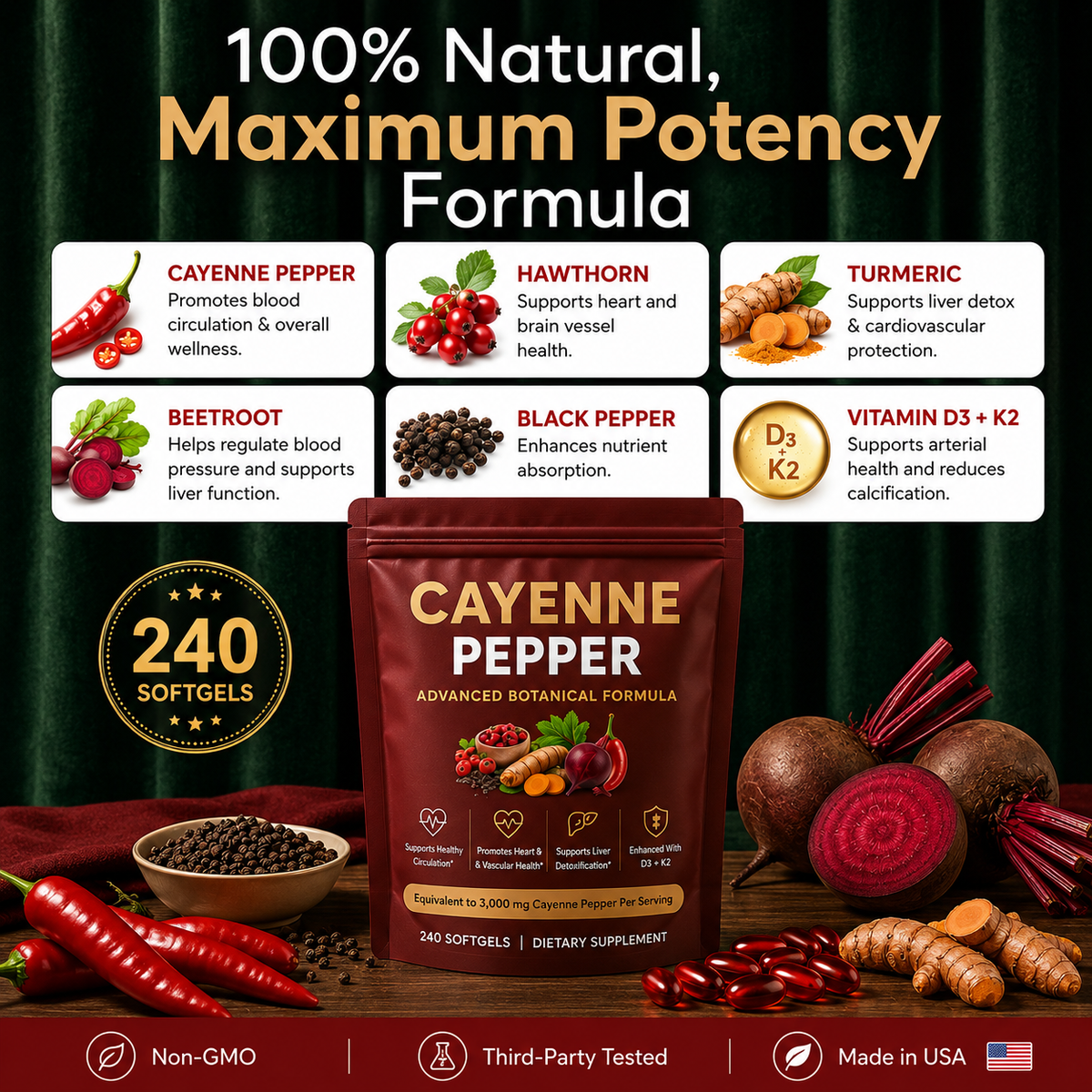 Cayenne Pepper 12-in-1 Intimacy Softgels – 240 Softgels